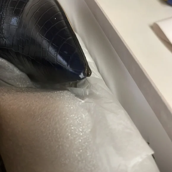 Jimmy Choo Mavis 100 Navy Croc Embossed leather knee high boots - Picture 3 of 7